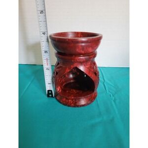 Carved Soapstone Wax Melt Oil‎ Burner Tea light ~ Burgandy ~ 3.5"